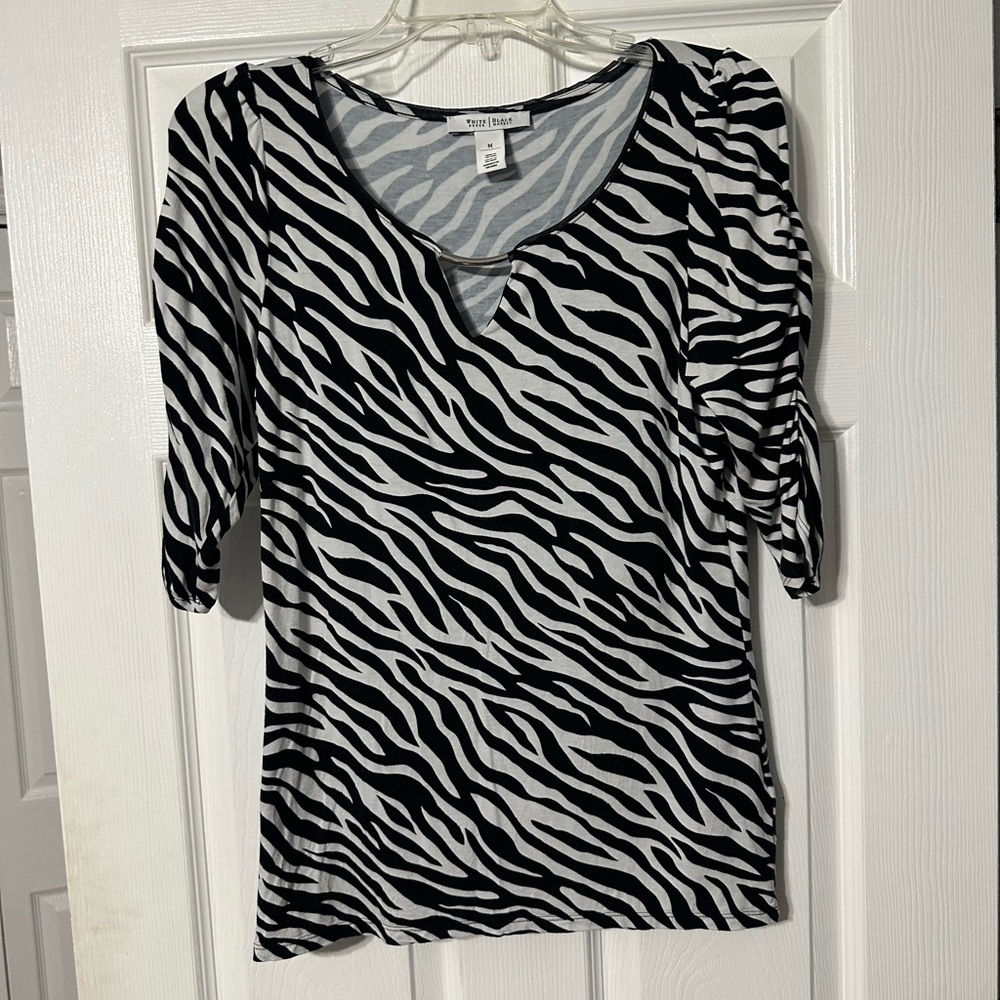 White House Black Market Animal Print Keyhole Top